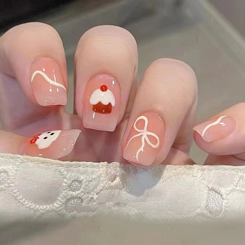 False Nails Cute Cartoon Dog Decor Bow Accent ABS Plastic Removable Sweet Japanese Style For Women And Girls