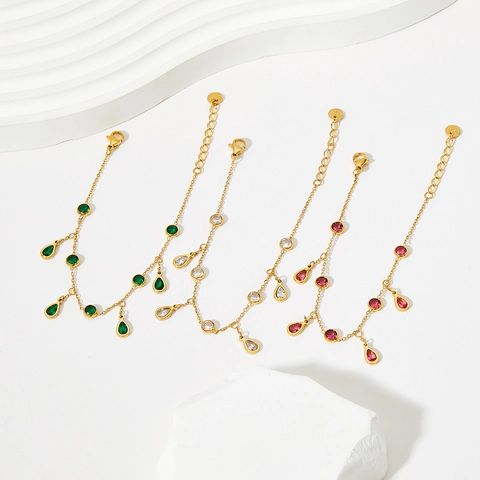 Stainless Steel Zircon Anklet With Teardrop Pendant Sexy Minimalist Foot Chain Jewelry For Women Tassel Design