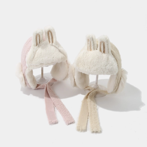 Cappello Con Paraorecchie Orecchie Di Coniglio Peluche Maglia Caldo Antivento Inverno All'aperto Carino Per Ragazze Bambini