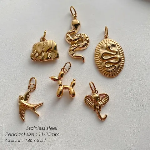 Stainless Steel 14K Gold Plated Animal Charms Snake Elephant Bird Balloon Dog Pendants For DIY Jewelry Making Accessories