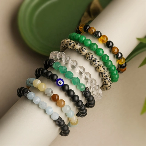 Naturstein Perlenarmband Elastisch Kristall Achat Tigerauge Handgefertigter Heilschmuck Für Damen Herren