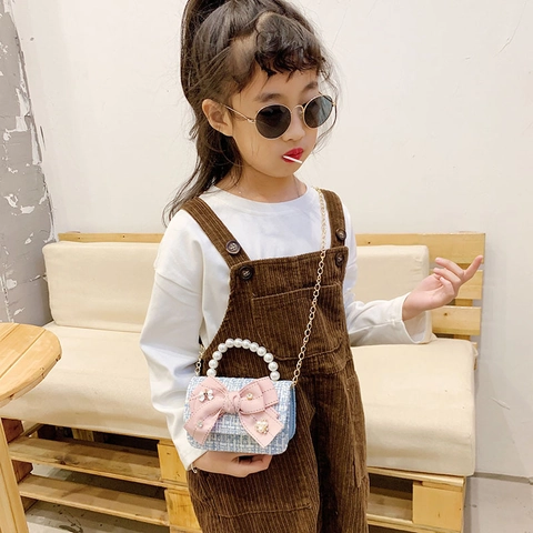 Borsa A Tracolla In Tweed Per Ragazze Manico In Künstliche Perle Fiocco Bambola Coniglio Principessa Elegante Borsa A Spalla Stile Profumo