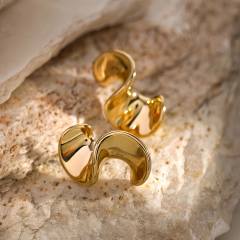 Spiral S-Shaped Wave Stud Earrings 18K Gold Plated Titanium Steel Minimalist Geometric Fashion Jewelry For Women