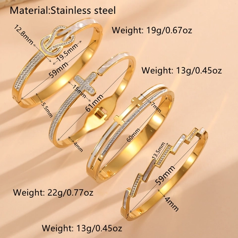 Brazalete De Acero Inoxidable Chapado En Oro De 18K Con Circonitas Incrustación De Concha Cruz Geométrica Nudo Para Mujer
