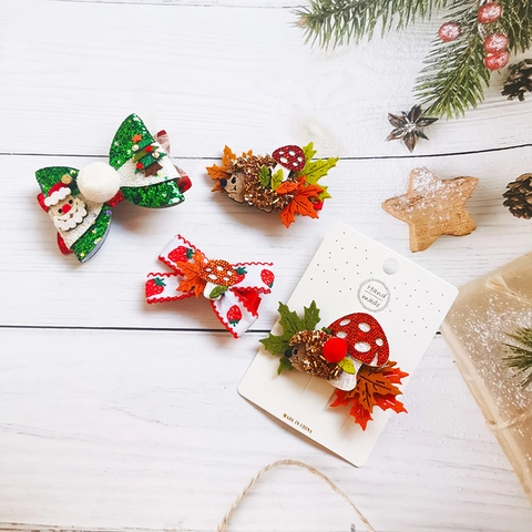 Kinder Haarklammern Handgemachte Stoff Filz Pilz Igel Ahornblatt Weihnachtsbaum Schleifen Cartoon Kopfschmuck Für Mädchen