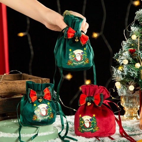 Weihnachts Samt Kordelzug Geschenktüte Apfel Süßigkeiten Beutel Mit Schleife Glocke Festliche Party Dekoration