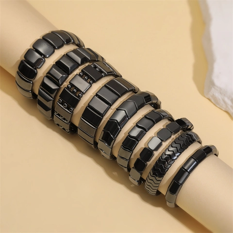 Hematite Beaded Bracelet Natural Stone Magnetic Geometric Irregular Polished Fashion Jewelry For Men Unisex