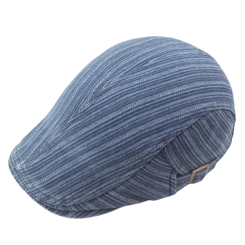 Retro Gewassen Denim Platte Pet Verstelbare Gestreepte Newsboy Baret Hoed Korte Rand Casual Zonbescherming Voor Heren Dames