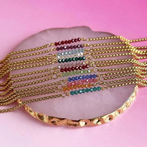 12 Month Birthstone Beaded Bracelet Women Stainless Steel Chain Adjustable Colorful Artificial Crystal Jewelry Retro Elegant