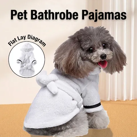 Peignoir Pyjama Pour Animaux De Compagnie Polaire Corail Douce À Capuche Avec Ceinture Réglable Pour Petits Chiens Chats