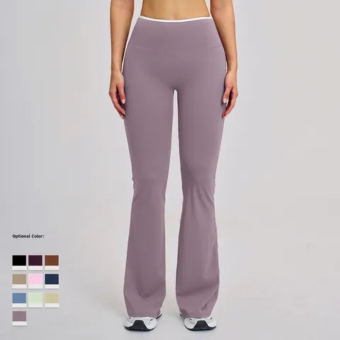 High Waisted Flare Yoga Pants Polyamide Elastaan Naked Feel Sneldrogend Slim Fit Sport Leggings Color Blocking