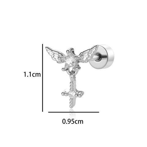 Titanium Stahl Engel Flügel Stern Knorpel Ohrring Stecker Mit Kreuz Anhänger Zirkon Schraubverschluss Piercing Schmuck Für Damen Herren