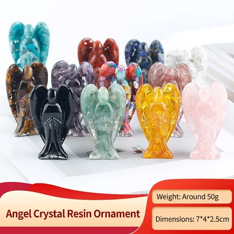 Handmade Resin Angel Figurines With Natural Crystal Gravel Winged Statue For Home Office Desktop Decor Healing Ornament