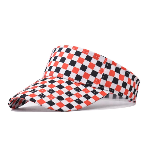 Cappello Visiera Parasole Motivo Scacchiera Berretto Senza Corona Acrilico Tesa Larga Regolabile Per Tennis Golf Corsa