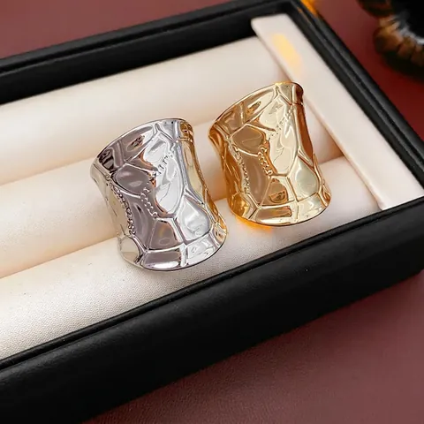 Anello Aperto In Lega Geometrica Irregolare Consistenza Martellata Fascia Larga Regolabile Gioielli Per Dito Indice Per Donne