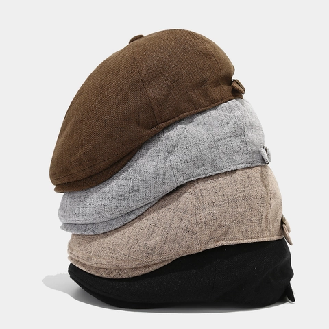 Coppola In Cotone E Lino Vintage Berretto Newsboy Traspirante Stile Britannico Casual Artistico Berretto Unisex