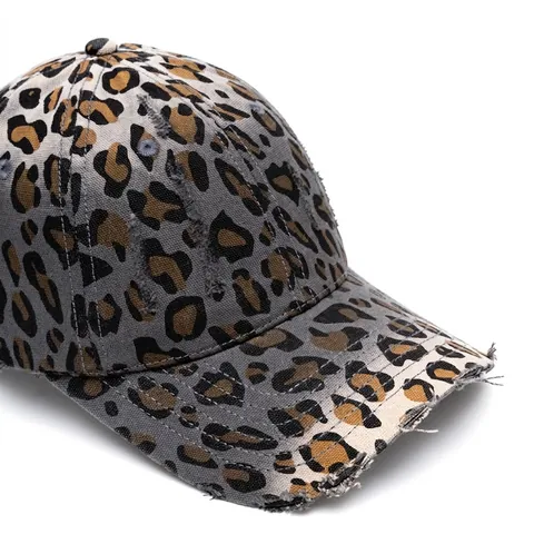 Casquette De Baseball Imprimé Léopard Vintage Coton Toile Délavé Ajustable Boucle Métallique Chapeau Soleil Unisexe