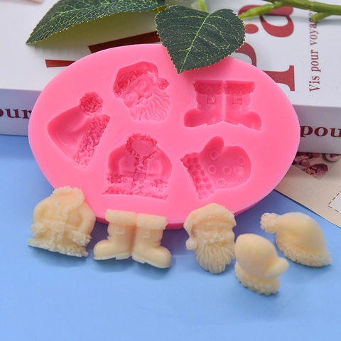 Stampo In Silicone Per Torta Babbo Natale Stivali Cappello Natale Fondant DIY Cioccolato Strumento Da Forno Rosa Flessibile Novità