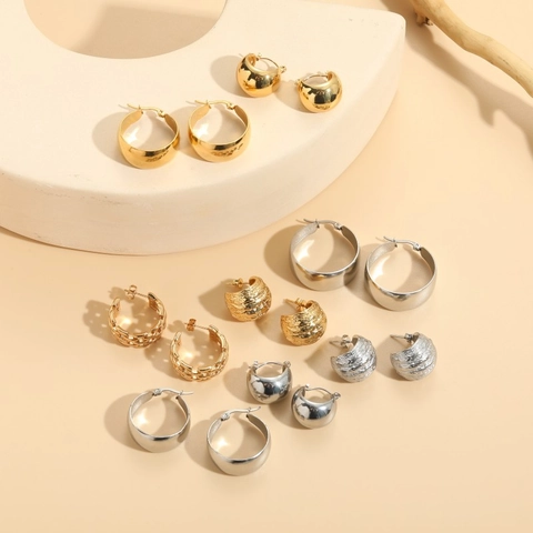 Geometrische Creolen Aus Titanstahl Strukturierte Geflochtene Glatte Kuppel Mode Schmuck Zubehör Damen
