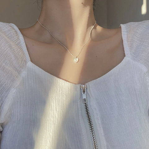 925 Sterlingsilber Perlmutt Herz Anhänger Halskette Für Damen Minimalistisch Perlenkette Choker Schlüsselbeinkette Schmuck