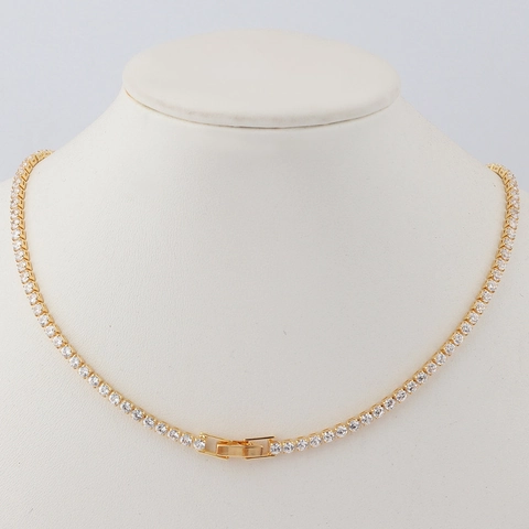 Collier Et Bracelet Tennis Élégant En Zircon Cuivre Plaqué Or 18K Ras Du Cou Pour Femmes