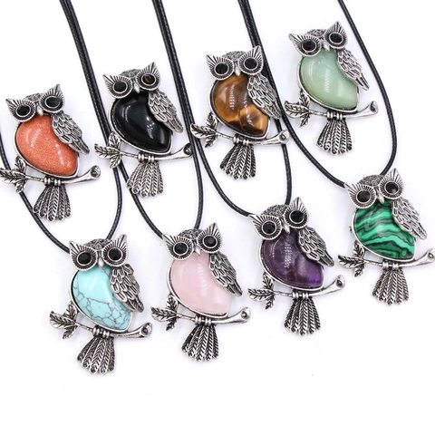 Uil Hanger Ketting Natuursteen Kristal Heilzame Steen Legering Vintage Boho Etnische Sieraden Voor Dames Heren