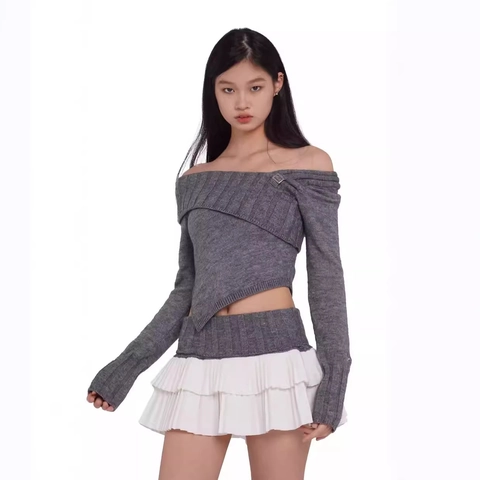 Women High Waisted Mini Skirt Knitted Ribbed Patchwork Chiffon Layered Pleated Short Skirts Preppy Sweet Sexy Style