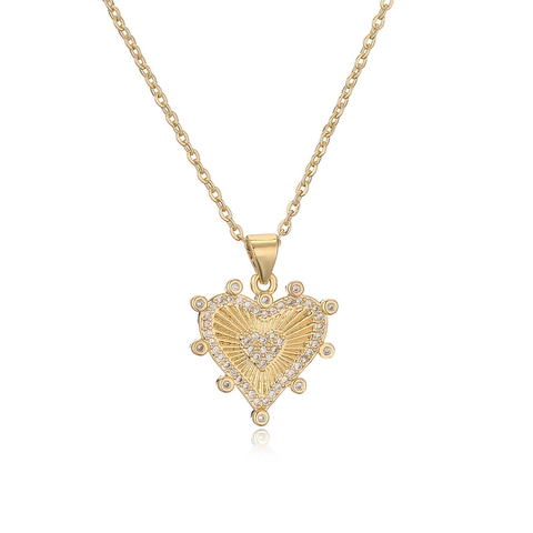 Heart Pendant Necklace Gold Plated Copper With Zirconia Elegant Sparkly Sacred Heart Jewelry For Women Girls Novelty
