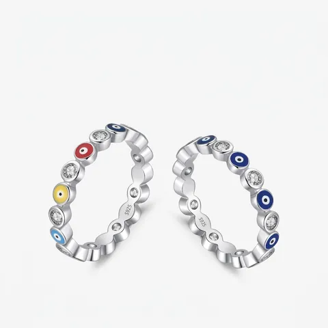 925 Sterling Silber Böser Blick Ring Für Damen Bunte Emaille Blau Nazar Anhänger Stapelbar Schmuck Mit Weißem Zirkonia