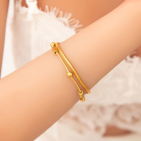 Pulsera de Cadena de Acero Inoxidable Chapada en Oro de 18K para Mujer Minimalista Impermeable Hipoalergénica Joyería Geométrica
