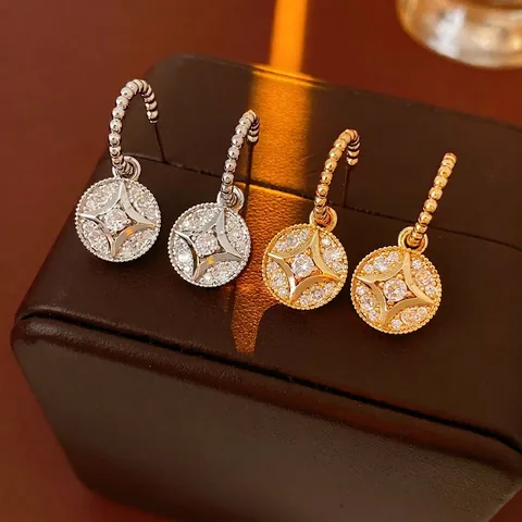 Orecchini A C Con Stella E Intarsio In Zircone Rame Perno In Argento Stile Vintage Francese Gioielli Per Donne