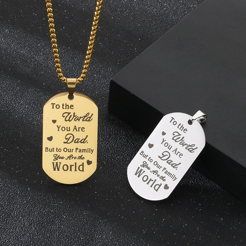 Collar De Hombre Papá Placa Militar Colgante Acero Inoxidable Cita Grabada Regalo Día Del Padre Joyería Punk