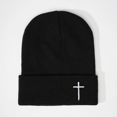 Berretto Beanie Unisex Acrilico Maglia Calda Con Ricamo A Croce Streetwear Accessorio Invernale