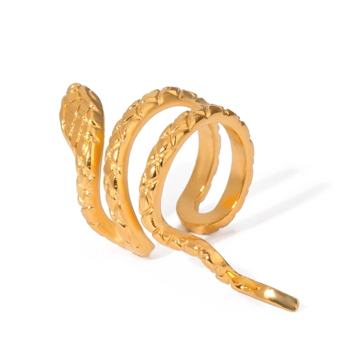 Pendiente De Clip Serpiente Acero Inoxidable Chapado En Oro 18K Martillado Ajustable Hipoalergénico Mujeres
