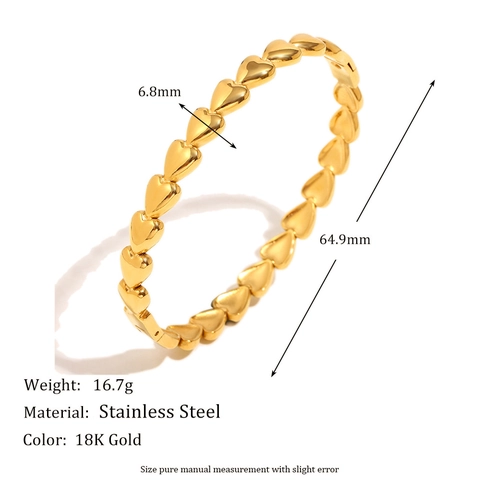 Heart Shape Linked Bangle Stainless Steel 18K Gold Plated Minimalist Hinge Clasp Fashion Jewelry For Women