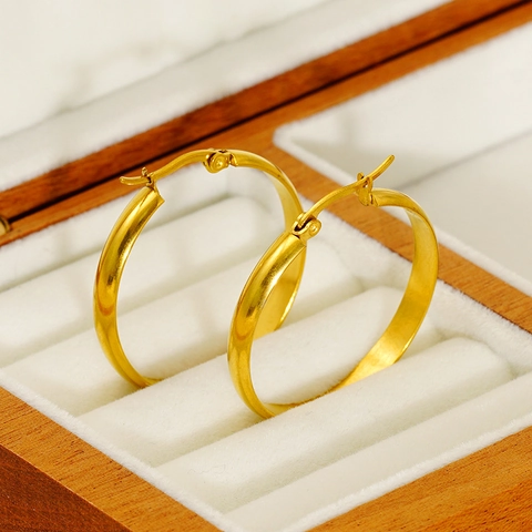 Orecchini A Cerchio In Acciaio Inossidabile Placcati Oro 18K Rotondi Geometrici Chiusura A Cerniera Gioielli Per Donne