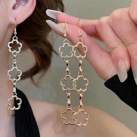 Collana Bracciale Orecchini Pendenti Fiore Cavo Lega Con Perno Argento Gioielli Moda Elegante Regalo Per Donne
