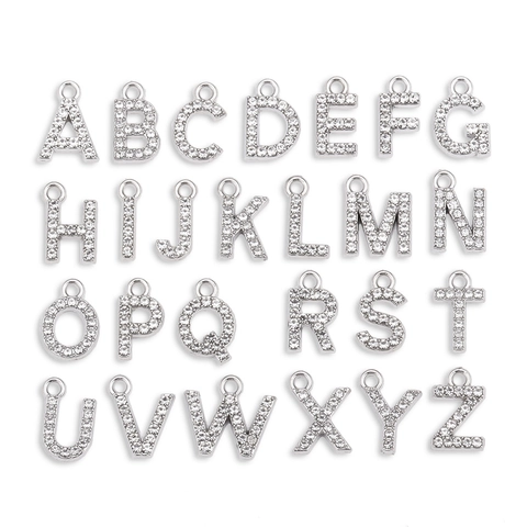 Capital Letter Pendant Alloy Rhinestone Alphabet Charm For DIY Jewelry Making Sparkling Silver Tone