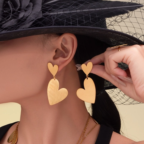 Heart Necklace Earrings And Ring Eighteen Karat Gold Plated Stainless Steel Minimalist Elegant Fashion Jewelry For Women