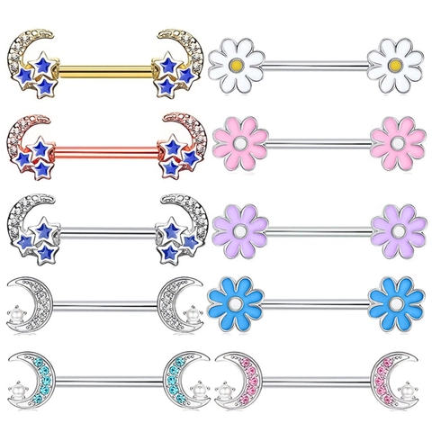 Nipple Ring Barbell Stainless Steel Moon Star Daisy Flower Body Piercing Jewelry Elegant Fashion Women