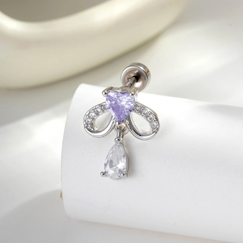 Heart Zircon Bow Ear Cartilage Stud Piercing Jewelry Titanium Steel Copper Cubic Zirconia Water Drop Pendant Trendy