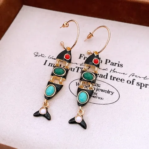 Orecchini Pendenti A Forma Di Pesce Snodato Vintage Smalto Lega Con Perno In Argento Sterling 925 Gioielli Boho Da Donna