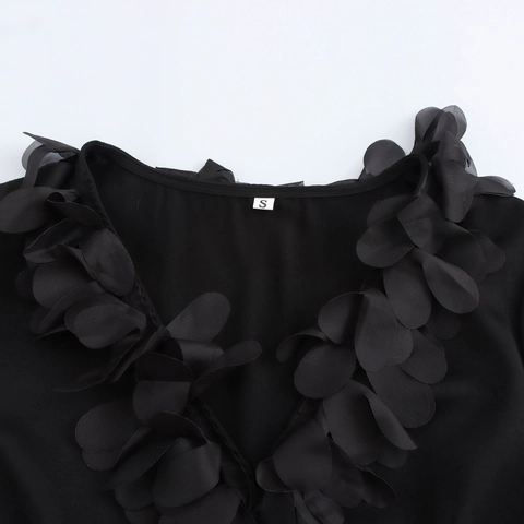 Elegante Dames Blouse Met V-Hals En Lange Mouwen Met 3D Bloemendecoratie Polyester Urban Style Top