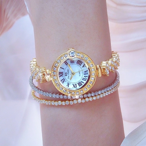 Reloj de Cuarzo de Lujo para Mujer con Diamantes de Imitación Correa de Cadena de Aleación Números Romanos Impermeabile Reloj