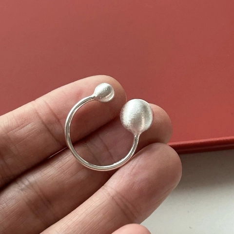Anello Regolabile In Argento Sterling 925 Con Doppia Sfera Rotonda Opaca Spazzolata Gioielli Geometrici Minimalisti