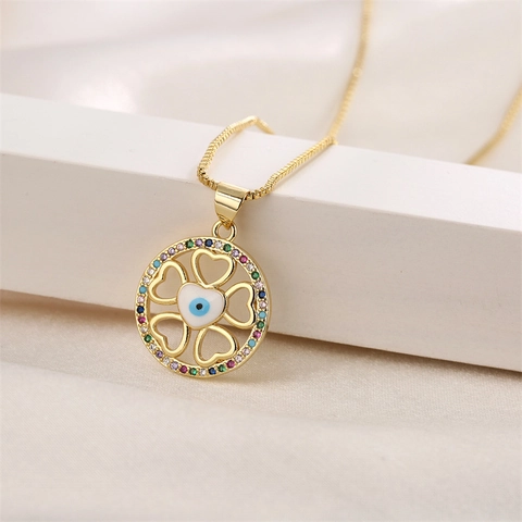 Halskette Mit Evil Eye Anhänger Kupfer Bunte Zirkonia Herz Kleeblatt Emaille Box Kette Böhmischer Schmuck Für Damen Herren
