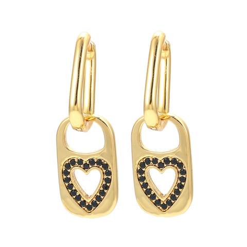 Copper Zirconia Heart Lock Drop Earrings Personalized Fashion Geometric Rectangular Hoop Earrings For Women Jewelry Gift