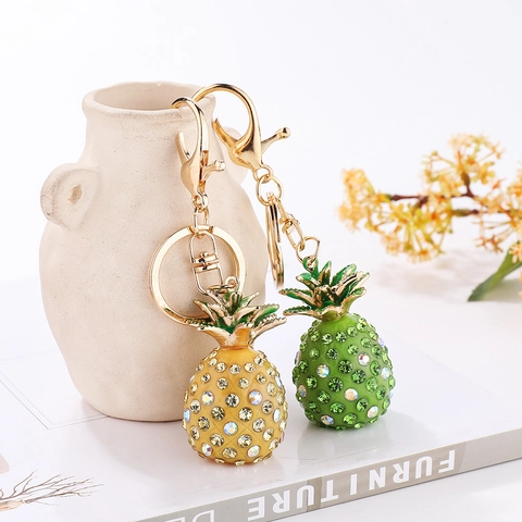 Portachiavi Ananas Lega Strass Forma Frutta Pendente Borsa Dorato Luccicante Accessori Di Moda Carini Per Donne