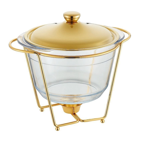 Scaldavivande In Vetro Con Supporto In Metallo E Coperchio Per Buffet Catering Servizio Elegante Resistente Al Calore