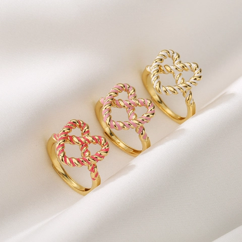 Zoete Hart Ring Gedraaid Touw Kleurrijk Emaille Koper Verguld Verstelbare Open Vinger Sieraden Cadeau Voor Vrouwen
